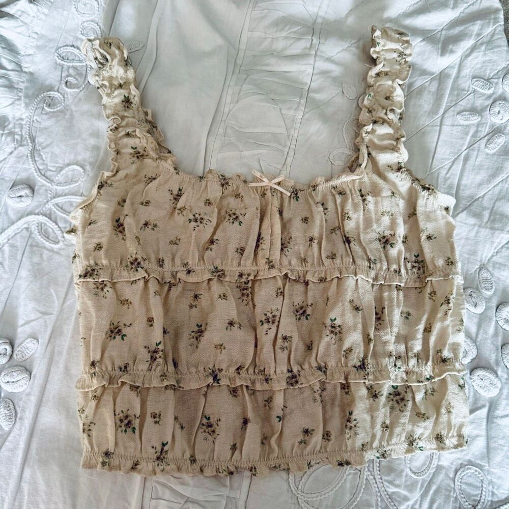 Coquette Milkmaid Cottage Core Fairy Ruffle Romantic Crop Top With Bow Detail